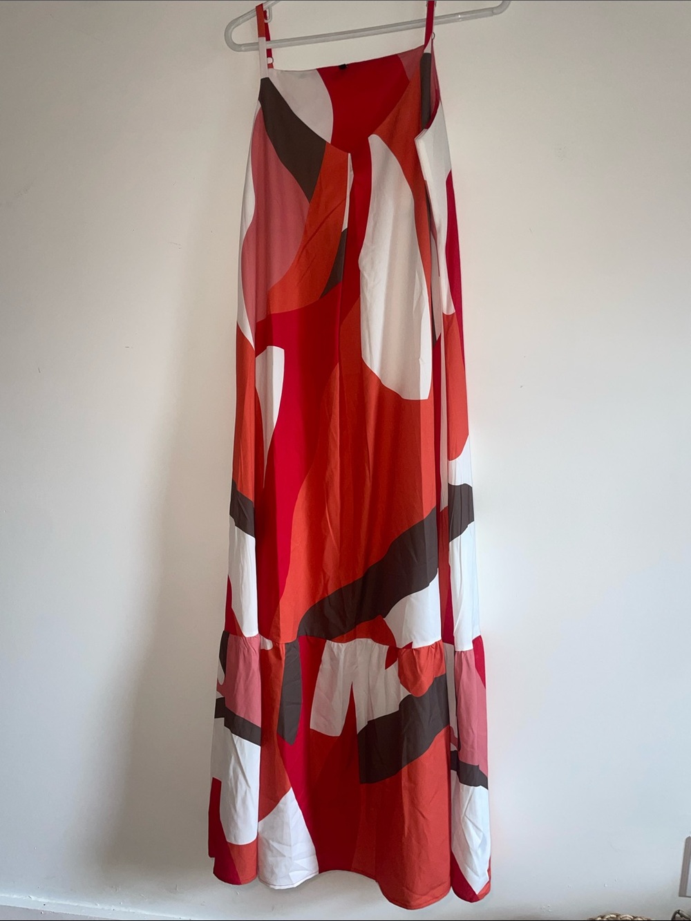 Abstract Red & White Sleeveless Maxi Dress